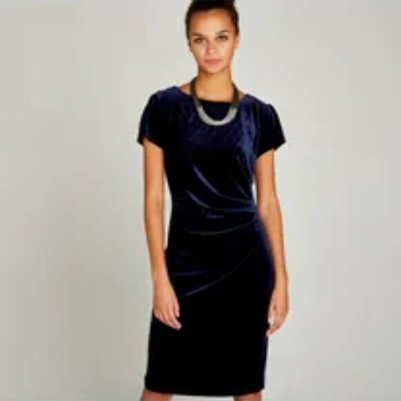 Apricot Clothing Deep Navy Velvet Side Ruched Bodycon Midi Dress Size UK 12 - Picture 1 of 8